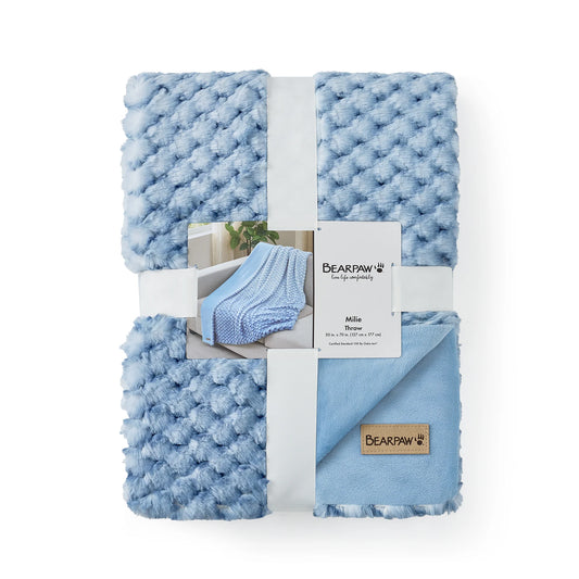 Milie Faux Fur Throw Blanket Blue Fog